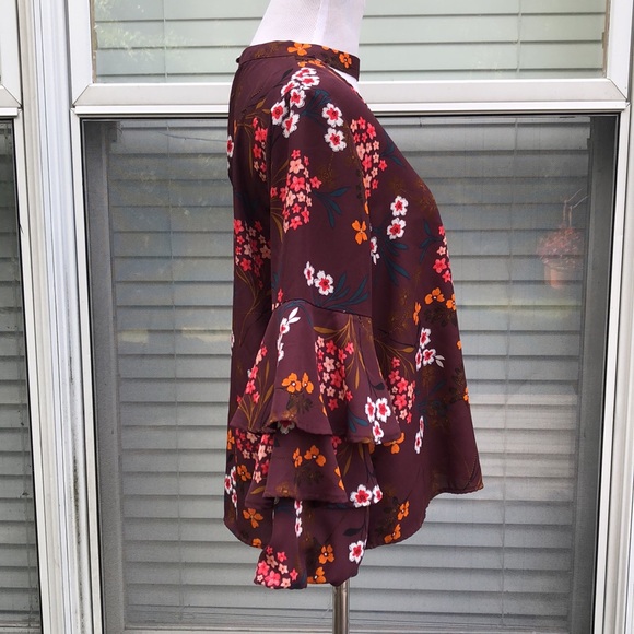 Lipslide Purple Floral Choker Bell Sleeve Top sz M - Picture 7 of 10
